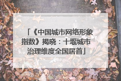 《中国城市网络形象指数》揭晓：十堰城市治理维度全国居首