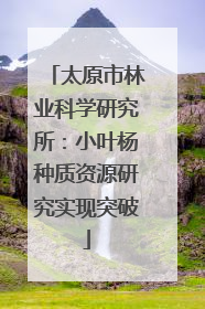 太原市林业科学研究所：小叶杨种质资源研究实现突破
